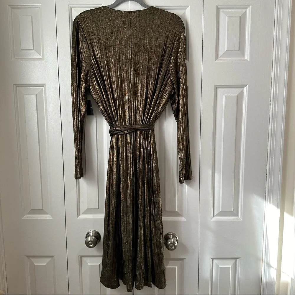 Rachel Roy Collection Pleated Metallic Wrap Dress Black & Gold 2X NWT